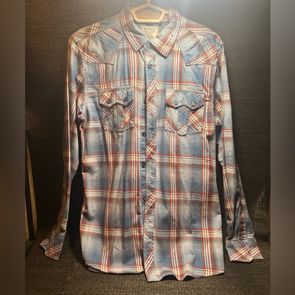 Buffalo David Bitton Blue and Red Casual Button Down Shirt